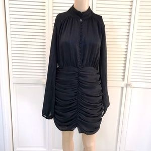 NWT House Of Harlow 1960 Lurex Metallic Ruched Mini Dress Black Size 8